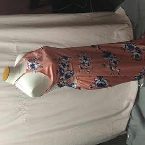 Women's summer backless, pink floral dress